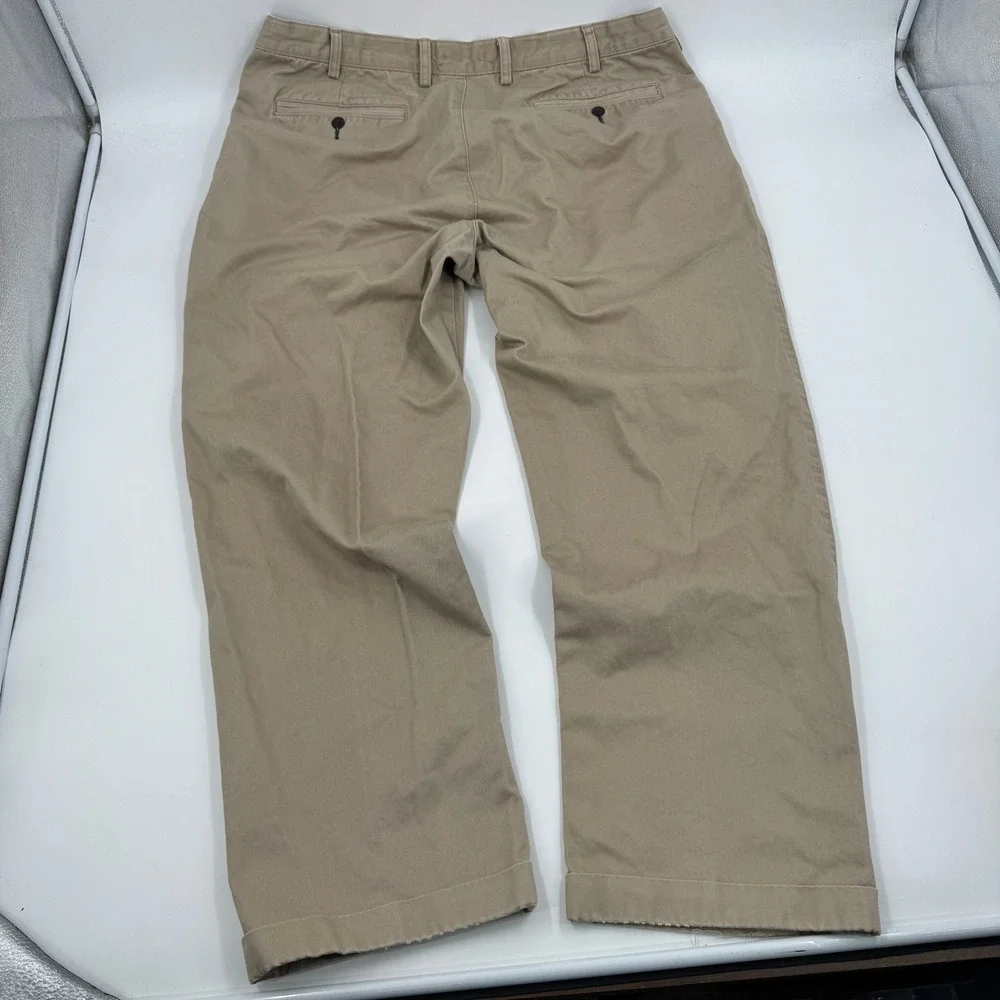 Orvis Pleated Chinos Mens 42 Khaki Tan Cotton Twill Straight Leg Cuffed Pants